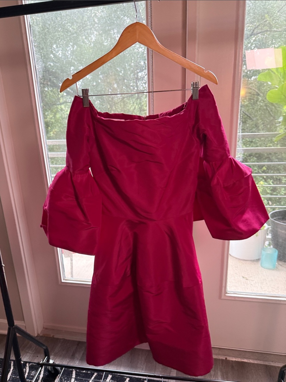 Carolina Herrera One-Shoulder Fuchsia Puff Sleeve Dress
